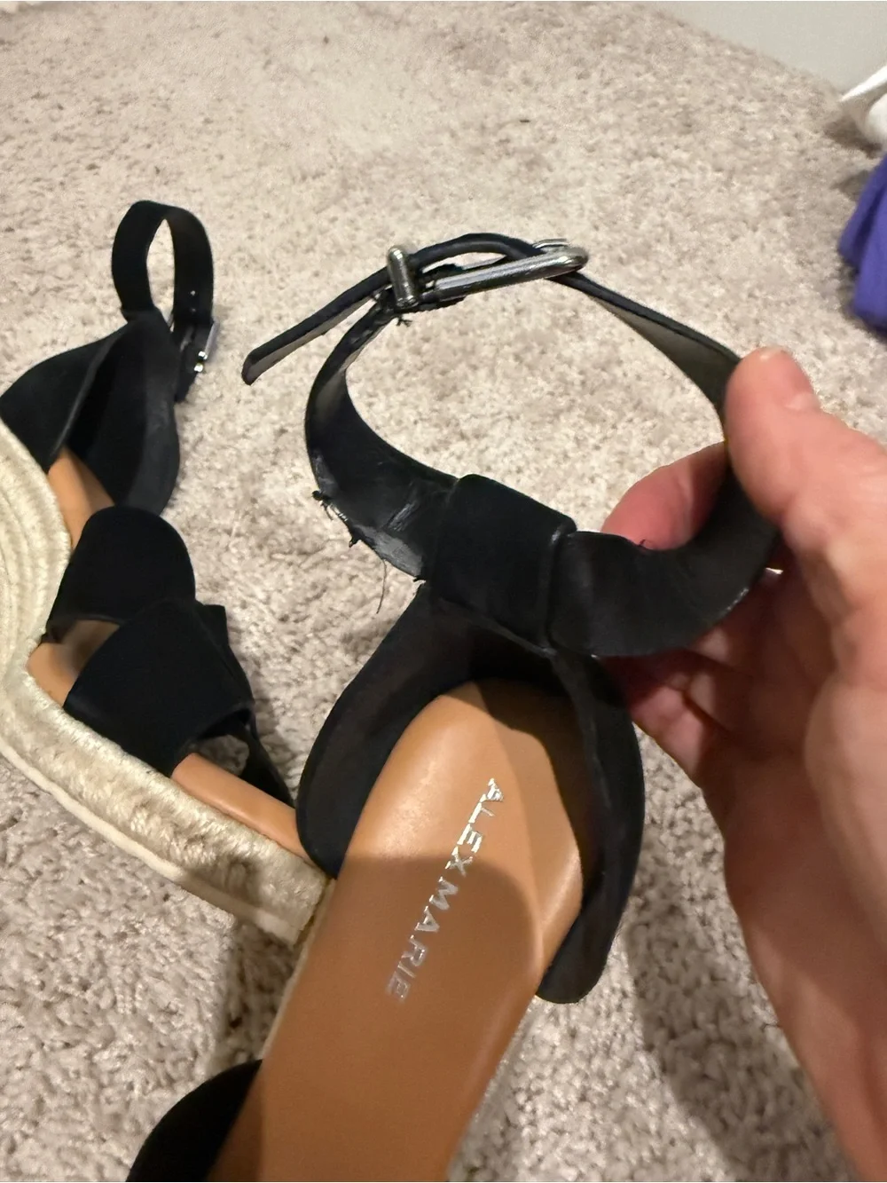 Alex Marie Black Crisscross Espadrille Wedge Sandals